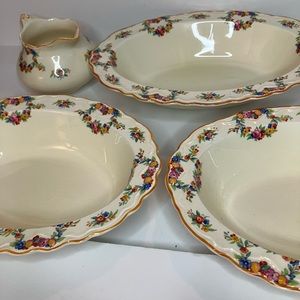 OLD HALL ENGLAND IVORY WARE ANTIQUE BOWLS SUGAR/CREAMER EMPIRE 2016 PATTERN